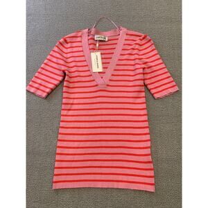 Storm & Marie Women's Large Pink Red Striped‎ Knit Blouse